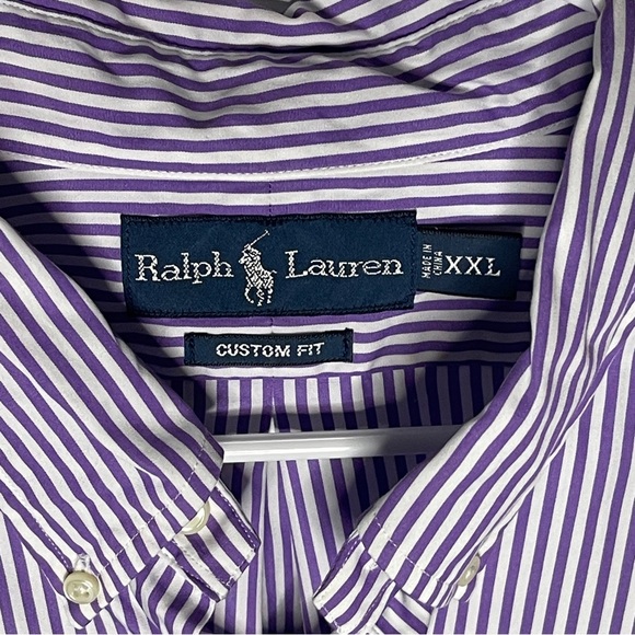 Ralph Lauren Purple Striped Button Up Green Pony Size XXL 2XL Button Collar - Picture 3 of 6